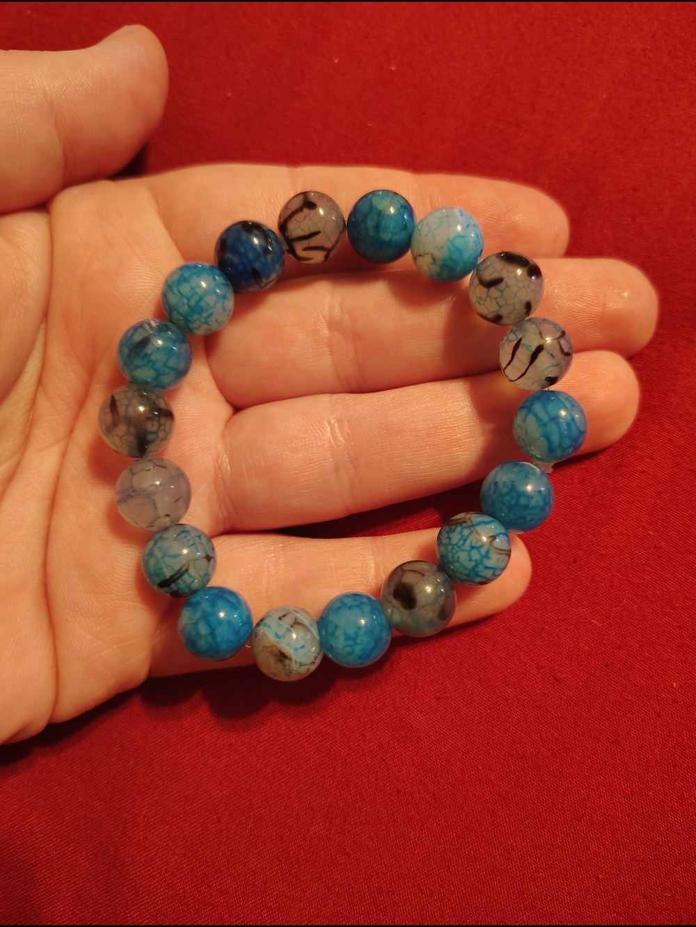 Blue Dragon Vein Agate Beaded Stretch Bracelet - Women Jewelry